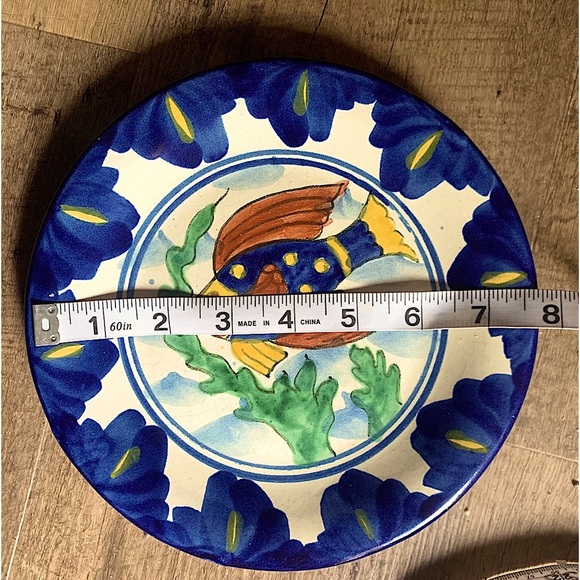 Dalores Hidalgo Folk Art Mexican Pottery Plate 8" Amora Fish Signed - Picture 8 of 8